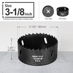 3-1/8 Inch Hole Saw with 3/8" Triangle Shank Quick Change Arbor, JTemgle Bi-Metal Hole Saw Heavy Duty Hole Cutting Tool for Cornhole Boards, Recessed Lights, Wood, Plastic, Drywall & Soft Metal