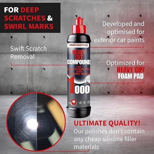 menzerna Deep Scratch Remover Kit I Car polishing Set with Menzerna Heavy Cut 1000 (16oz) and 6 Inch Polishing Pad I Deep Scratch Remover Kit for All Types of Vehicles