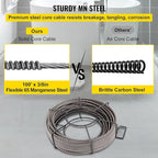 VEVOR Drain Cleaning Cable 100 FT x 3/8 Inch, Solid Core Steel Sewer Cable with 4 Cutter for 2" to 4" Pipes, Sewer Auger Cleaner Cable for Sink, Floor Drain, Toilet