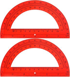 EBOOT Plastic Protractor Math Protractors 180 Degrees, 6 Inch, Pack of 2 (Red)