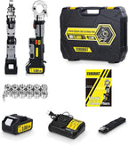 Electric Hydraulic Cable Lug Crimper Pliers, Rechargeable Crimping Tool, Straight-handled electric hydraulic pliers, Electrical Terminal Cable Wire Fiber Crimper Kit with 12 Dies, 8 AWG to 600 MCM
