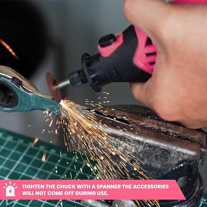HARDELL Rotary Tool Kit - 180W Corded Power Rotary Tool 6 Variable Speeds with 61 Accessories, 8000-35000RPM, for Sanding, Polishing, Cutting, Engraving,Carving, DIY Crafts (PINK)