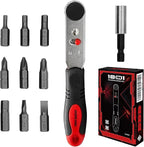 Angle Ratchet Screwdriver Set: 10 Piece Magnetic Bit with 90 degree Mini Offset Low Profile Reversible Drive Handle - DIY Bike Tight Spaces