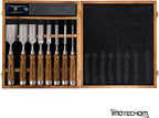 10-Pieces Woodworking Wood Chisel Set with Wooden Box, Honing Guide, Sharpening Stone, Razor Sharp CR-V 60 Steel Blades