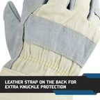 Glove Station Cowhide Split Leather Palm Work Gloves with Rubberized Safety Cuff