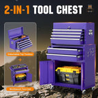 Crownland 8-Drawer Rolling Tool Chest with Wheels, Lockable 2 in 1 Detachable Tool Cabinet wit Drawers and Black Liners, Garage Top Toolbox & Bottom Storage Cart with Side Hooks(Purple)