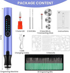 Electric Engraving Pen with 37 Bits, USB Rechargeable Cordless Etching Engraving Tool, Portable DIY Rotary Engraver for Jewelry Wood Glass Stone Carving (Purple)