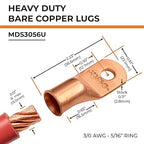 SELTERM 25pcs 3/0 AWG 5/16" Stud Battery Lugs, Ring Terminals, Heavy Duty Copper Wire Lugs, Battery Cable Ends, 000 Gauge Ring Terminal Connectors, UL Bare Copper Eyelets Electrical Battery Cable Lugs