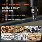 COMOWARE Step Drill Bit, 12 Sizes from 3/16" to 7/8", High Speed Steel Step Bit with 2 Straight Flutes, 3-Flat Shank, Steps Bits for Metal, Aluminum/Wood/Plastic/Iron, Unibit for Electricians & DIY