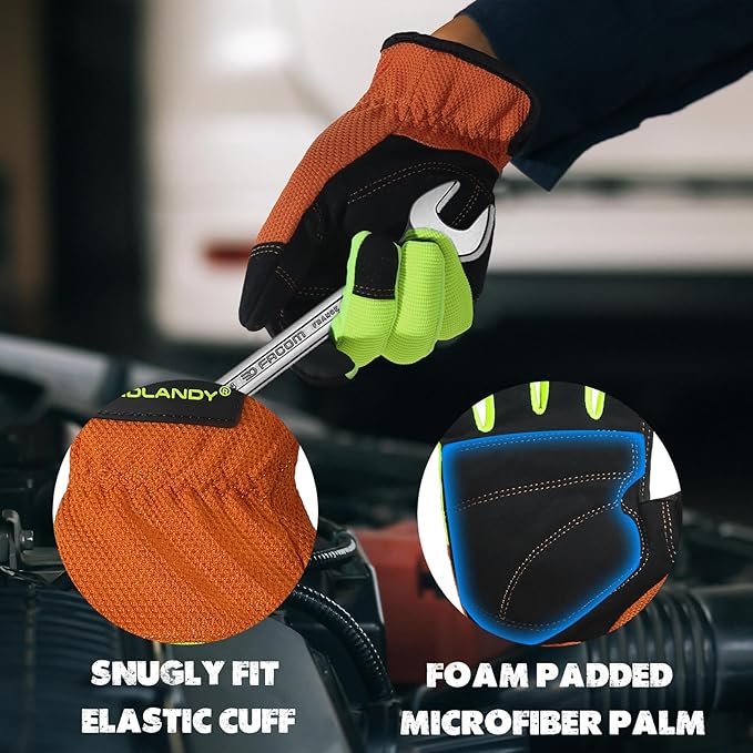 HANDLANDY Work Gloves for Men & Women, Utility Mechanic Working Gloves Touch Screen, Flexible Yard Work Gloves