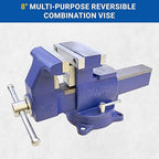 Yost Vises 880-D2 Reversible Combination Vise System | 8 Inch Jaw Width Heavy-Duty Utility Pipe and Bench Vise |Jaw Opens 12.5 Inches when Reversed | Swivel Base | Made with Ductile Iron Castings