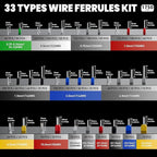 PEBA Ferrule Crimping Tool Kit, Square Pliers AWG28-7 & 33 Sizes Ferrules(AWG24-8) for Electrical Wiring/DIY Terminals | Self-Adjusting Ratchet Crimper - Copper Ferrule Kit