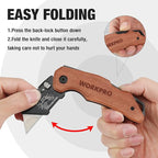 WORKPRO Folding Utility Knife with Stainless Steel Head, Quick-change Blade & Back Lock, Wood Handle Heavy Duty Box Cutter, 1PC Razor Knife with Extra 10PC SK5 Blades