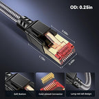 Cat 8 Ethernet Cable 19 ft, 40Gbps 2000Mhz High Speed Gigabit LAN Internet Cables,RJ45 Patch Cord Braided Round S/FTP Network Cable,for Smart Home,Office,Gaming,Modem, Router