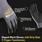 COOLJOB 36 Pairs Nitrile Rubber Dipped Safety Work Gloves with Grip Dots, Seamless Knit Nylon Gloves with 2 Fingers Touchscreen, Non-slip Coated for Warehouse, Home Improvement, Yard, Grey Xlarge