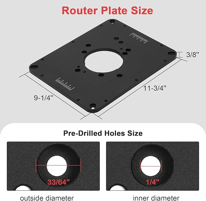 Precision Aluminum Router Table Insert Plate Compatible with Various Router Models, Featuring Pre-Drilled Templates, Ideal for Both DIY Enthusiasts and Professional Woodworkers