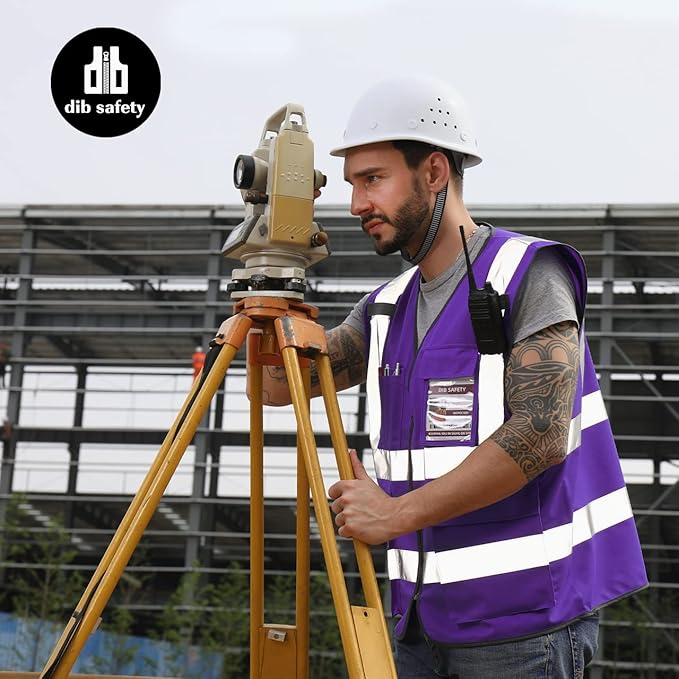 Dib Safety Reflective Vest High Visibility with Pockets and Zipper, Purple S