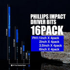 Phillips Impact Driver Bits, #1 Phillips Head Magnetic Screwdriver Bits Set, 1"-6“ S2 Alloy Steel Impact Bits, 1/4" Hex Shank Screwdriver Drill Bit, CNC Machined ph1 Impact Drill Bits,16 Pack