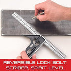 Starrett Steel Combination Square with Square Head - 24" Blade Length, Forged and Hardened Steel Heads, Reversible Lock Bolt, Scriber, Spirit Level, 4R Graduation Type - C33H-24-4R