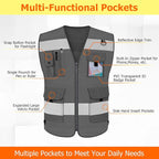 TCCFCCT Mesh Safety Vest 9 Pockets High Visibility Reflective Safety Vest for Men Women, Hi Vis Work Vest with Reinforced Sewing for Workers, Surveyors, Meets ANSI/ISEA, (Grey, 3X-Large)