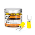 90PCS Fork Wire Connectors Insulated - Yellow 12-10 AWG M6 Stud Size 1/4" - U-Type Tinned Copper Spade Electrical Crimp PVC Terminals