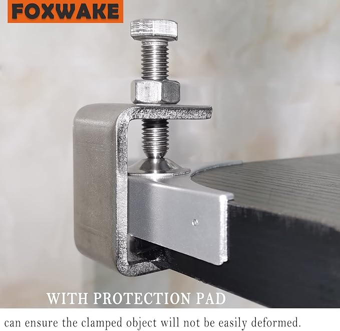 Stainless Steel C Clamps Small 1 1/2 Inch for Mounting, Heavy Duty U Clamps for Metal Working, Mini Desk Clamp with Stable Wide Jaw Opening & Protective Pads/I-Beam Design (2pcs)