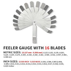 2 Pack Feeler Gauge with 32/26 Blades and 1 Pack Offset Feeler Gauge with 16 Blades - Stainless Steel Feeler Gauge Dual Marked Metric and Imperial Gap Measuring Tool for Automotive Repair