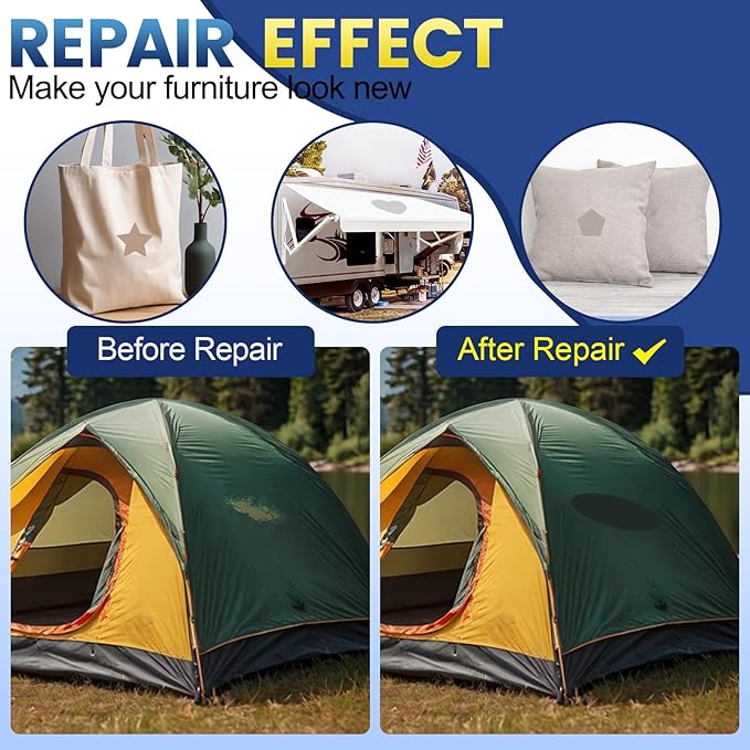 Self-Adhesive Canvas Repair Tape, 8.3" x 11" Waterproof Canvas Repair Patch, Fabric Patch Repairs Kit for Furniture, Tents, Sunbrellas, Boat Covers Awnings, Couches, Clothes, Bags Light Beige