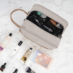 WANDF Travel Toiletry Bag for Men Large Toiletries Shaving Bag Water Resistant Hanging Dopp Kit Travel Accessories Bag for Women Men (Beige Gray)