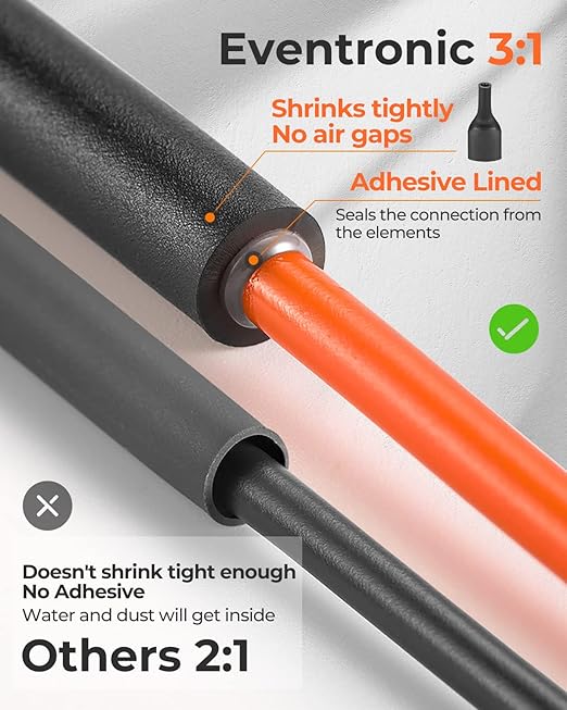Eventronic 400 Pcs Heat Shrink Tubing Kit-3:1 Ratio Adhesive Lined,Marine Grade Shrink Wrap - Industrial Heat-Shrink Tubing - Black