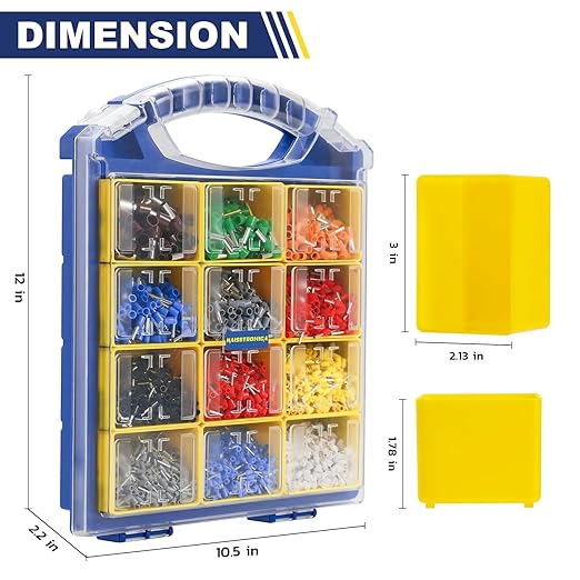 haisstronica Wire Ferrules Connectors Kit - 5000PCS AWG22-7 12 Sizes Pin Terminal Ends Assorted in Package, Insulated Cord Pin Ends Ferrule Connectors Used for Crimp in Wiring Electrical Projects