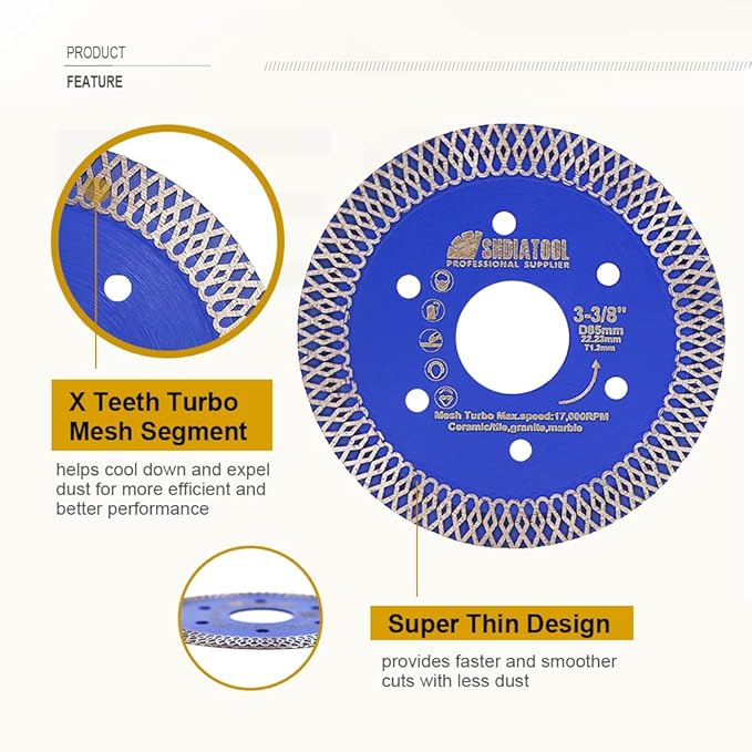SHDIATOOL 3-3/8 Inch Diamond Saw Blade Cutting Disc Cutter for Porcelain Tile Ceramic Granite Marble Brick Cutting Wheel (5-Pack)