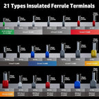 PEBA Ferrule Crimping Tool Kit, 21 Sizes Ferrule Kit, AWG 28-7 Self-Adjusting Hexagon Crimper for Wire Ferrules Terminals | Electrical Wire Ferrule Kit - Hex Ferrule Crimp Tool - Ratchet Crimping Tool