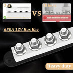650A 12V-48V Bus Bar Marine Power Distribution Block with Cover with 6 x 3/8”Post,Battery Bus Bar (Pair,Red & Black),Automotive Busbars 12 Volt for Car Boat Solar Wiring