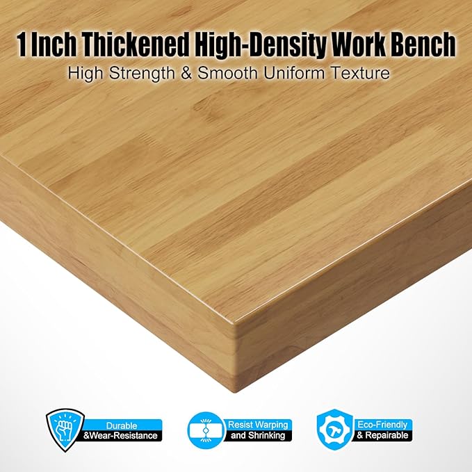 60” Adjustable Work Bench, Heavy Duty Work Table with Power Outlets & Drawers Wheels for Workshop, Garage, 3000 Lbs Capacity