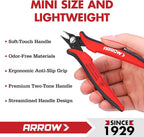 ARROW Micro Wire Cutters, 5" Precision Flush Cutters with Streamlined Handle and Ultra-Sharp Cutting Edge, Side & Diagonal Flush Cut Pliers for Electronics, Jewelry, Crafts, Zip Ties and Soft Wires