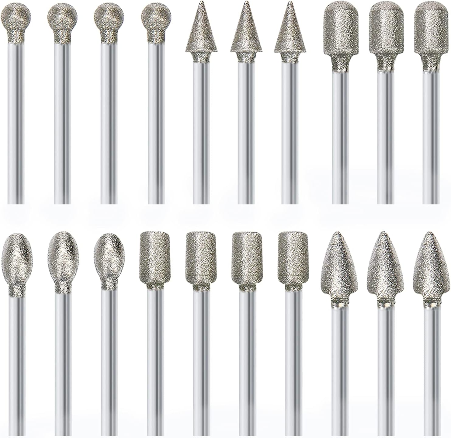 20Pcs 120-Grit Diamond Grinder Bit Stone Carving Set 1/8" Shank | Compatible with Dremel Rotary Tool, Grinding Burrs for Stone Glass Resin Porcelain Ceramic Steel Carve Polish Engrave