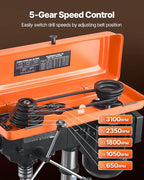 VEVOR 10 in Benchtop Drill Press, 6.2A Induction Motor, Tabletop Drilling Machine with 610/940 / 1500/2150 / 2800 RPM Adjustable Speed, 0-45° Tilting Worktable, LED Work Light, for Wood Metal
