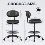 Misolant Drafting Chair Without Arms, Tall Office Chair with Footrest Ring for Standing Desk, Small Faux Leather Executive Office Chair with Adjustable Height for Bar Lab Counter Height Desk, Black