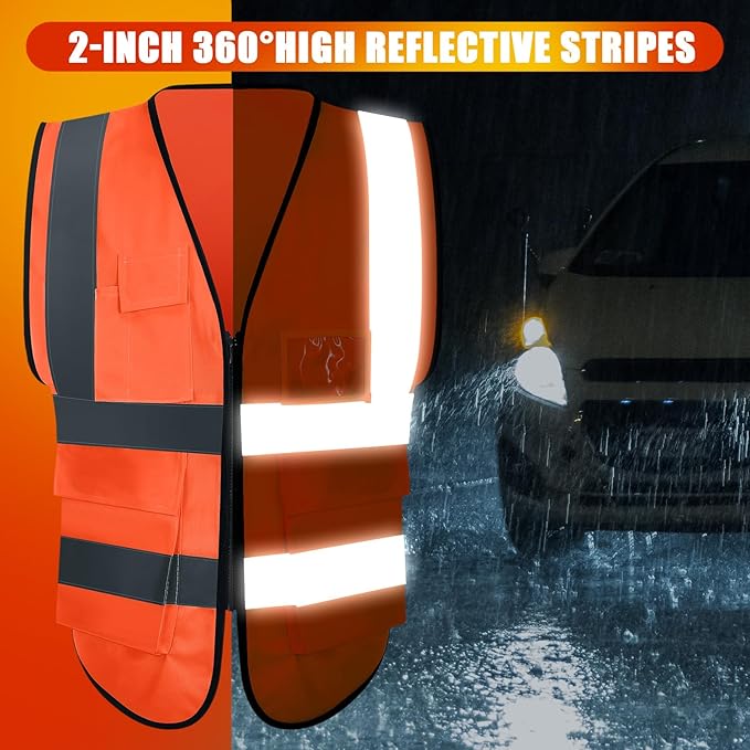 Leumoi 30 Pack Reflective Safety Vest with Pockets and Zipper High Visibility Vest for Women Men Work