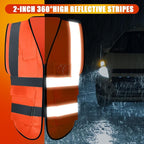 15 Pack Reflective Safety Vests with Pockets and Zipper High Visibility Vest Construction Work Vest for Men Women(Orange Red, Medium)