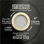 DT-DIATOOL Diamond Tile Blade 4 Inch Diamond Turbo X Mesh Rim Segement Circular Saw Blade for Procelain Ceramic Stoneware Marble Granite Fits 5/8"-7/8" Arbor