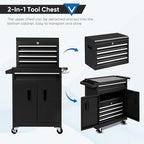 Steelite Tool Chest with Wheels, Large 5-Drawer Tool Box Organizer, Lockable Wheels & Sliding Drawers & Detachable Top & Adjustable Shelf, Metal Rolling Tool Cart for Garage Workshop