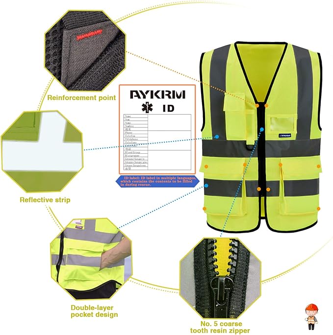 A-SAFETY hi vis Safety Vests, Yellow
