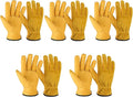 OZERO 5 Pairs Leather Work Gloves Flex Grip Tough Cowhide Gardening Glove for Wood Cutting/Construction/Truck Driving/Garden/Yard Working for Men and Women (Gold,Medium)