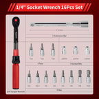 1/4-Inch Drive Click Torque Wrench Set,2.3-24.9 N.M/20-220IN.LB, Bike Torque Wrench Set,16PCS 72-tooth Torque Wrenches Set with Extension Bar & Socket Sets for Bicycle