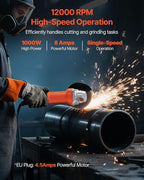 VEVOR Angle Grinder, 4-1/2" Electric Grinder Power Tool, 8Amps 12000RPM High-Speed Corded Angle Grinders with 230° Adjustable Dust Guard for Metal Grinding, Cutting, Rust Removal (Disc Not Included)