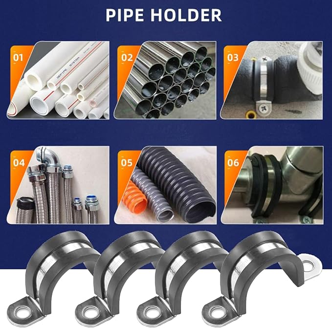 10pcs 45mm 2 Hole U-Tube Strap Clamp, 304 Stainless Steel with EPDM Rubber Lined Clip, Double-Layer Gaskets Rubber Cushioned Insulated Clamp for Tube, Pipe or Wire Cord Installation