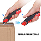 HAUTMEC Safety Self Retractable Utility Knife, Professional Heavy Duty Box Cutter With Extra 3 Black Sk2H Blades, Tool-free Blade Change, Safety Knife for Work HT0414-KN