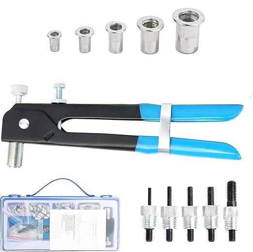 86pcs Heavy Duty Blind Rivet Nut Kit Set, Riveter Tool, Rivet Nut Gun, Thread Hand Riveter, Rivet Gun Threaded Insert Tool, Riveting Tools with 80PCS Metric Rivet Nuts Assortment M3 M4 M5 M6 M8